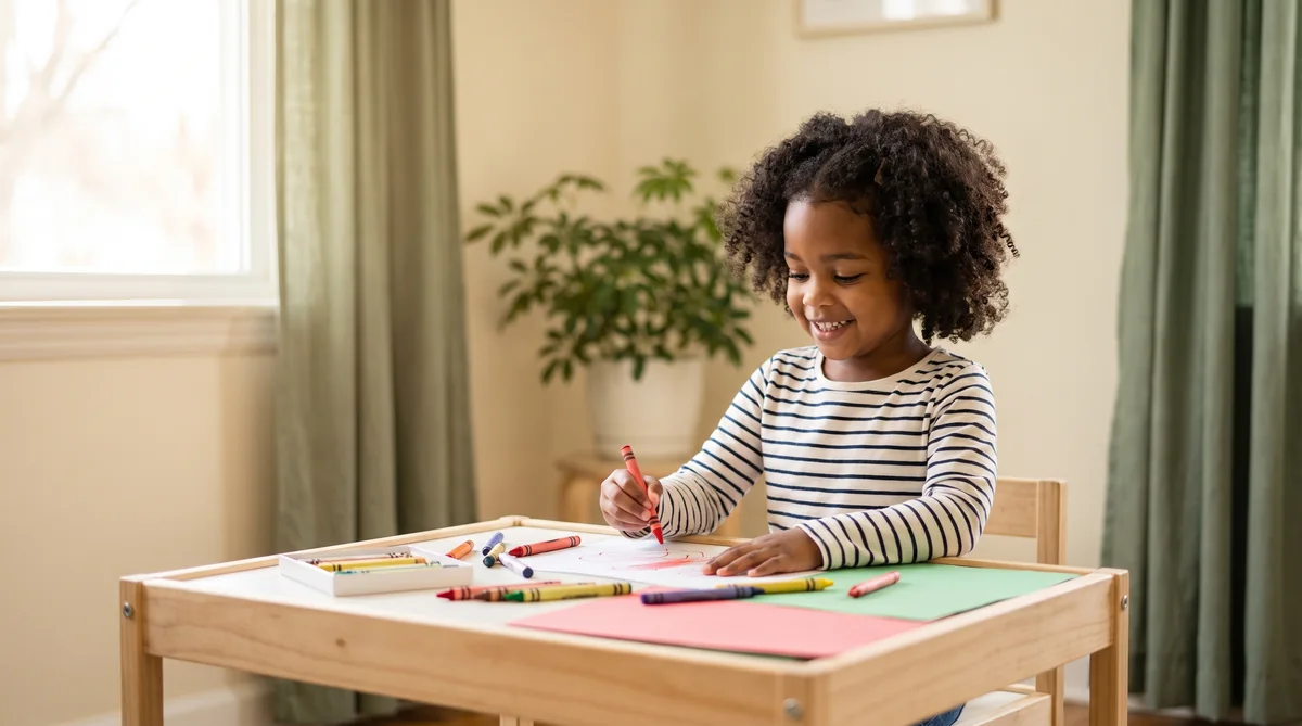 Preschooler at a craft table